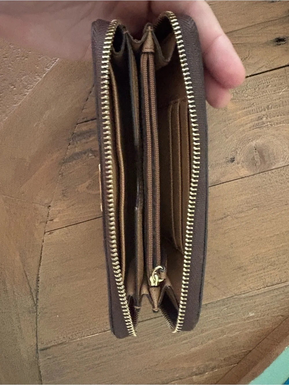 Michael Kors Brown Monogram Wallet with Tan Center Panel